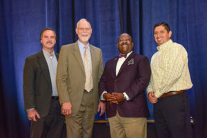 (L-R): TxDOT Traffic Safety Program Director Terry Pence, Director of the Center for Transportation Safety at TTI Robert Wunderlich, TTI Agency Director Greg Winfree and TxDOT Traffic Operations Division Director Michael Chacon.